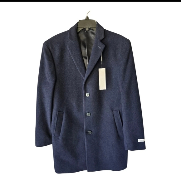 $395 Calvin Klein Long Coat 40 Mens Prosper Blue Wool Blend Heavy Old Money New - Picture 1 of 14